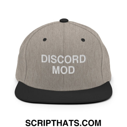 Discord Mod Embroidered Flat Bill Brim Snapback Hat Heather Black