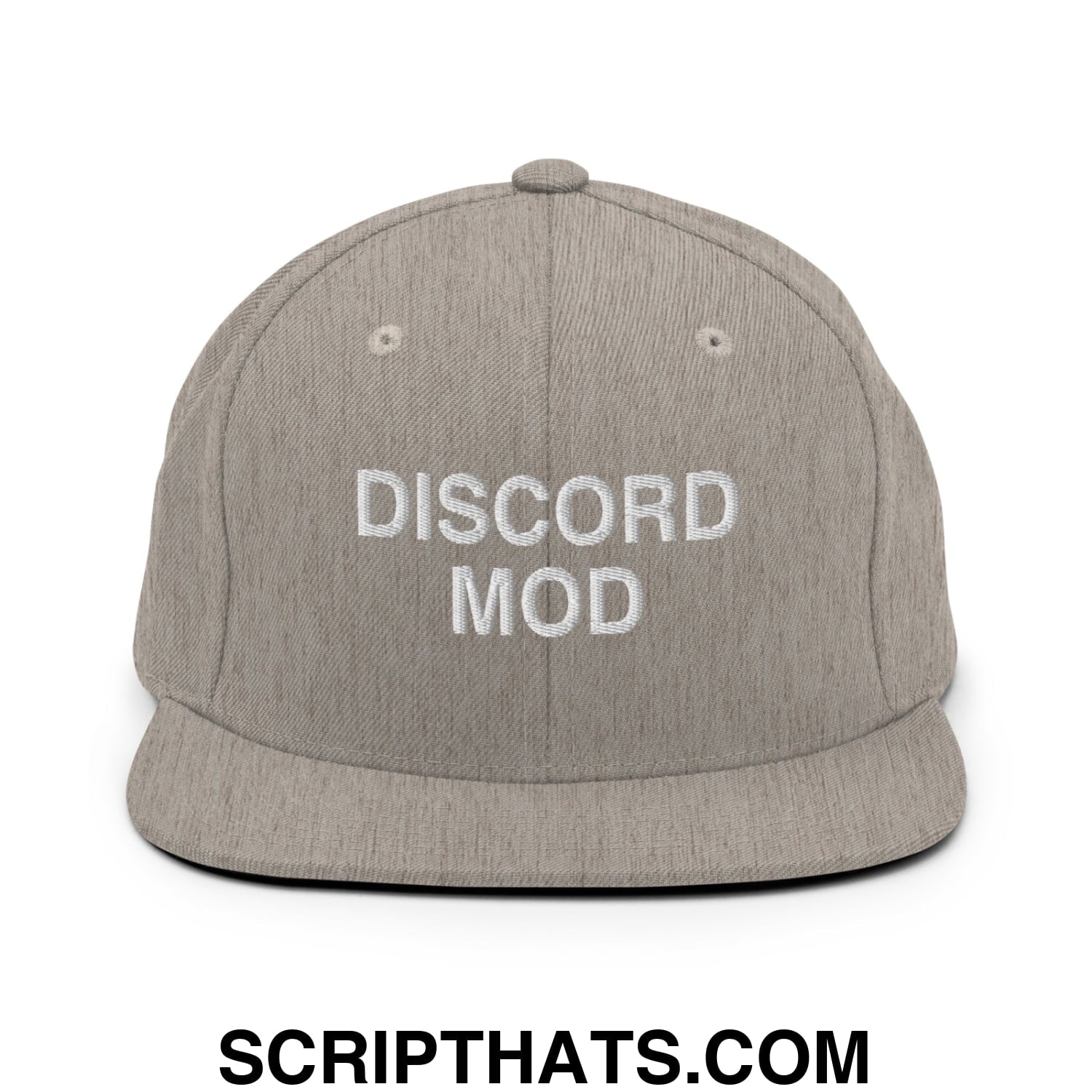 Discord Mod Embroidered Flat Bill Brim Snapback Hat Heather Grey
