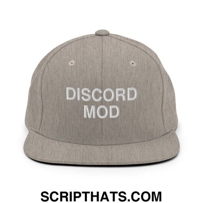 Discord Mod Embroidered Flat Bill Brim Snapback Hat Heather Grey