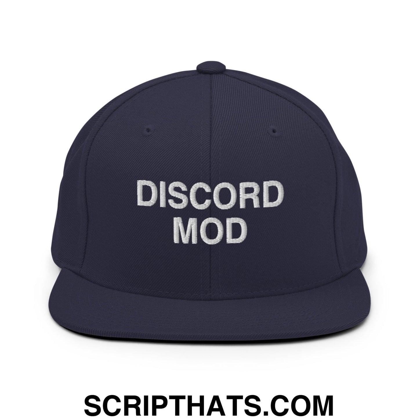 Discord Mod Embroidered Flat Bill Brim Snapback Hat Navy