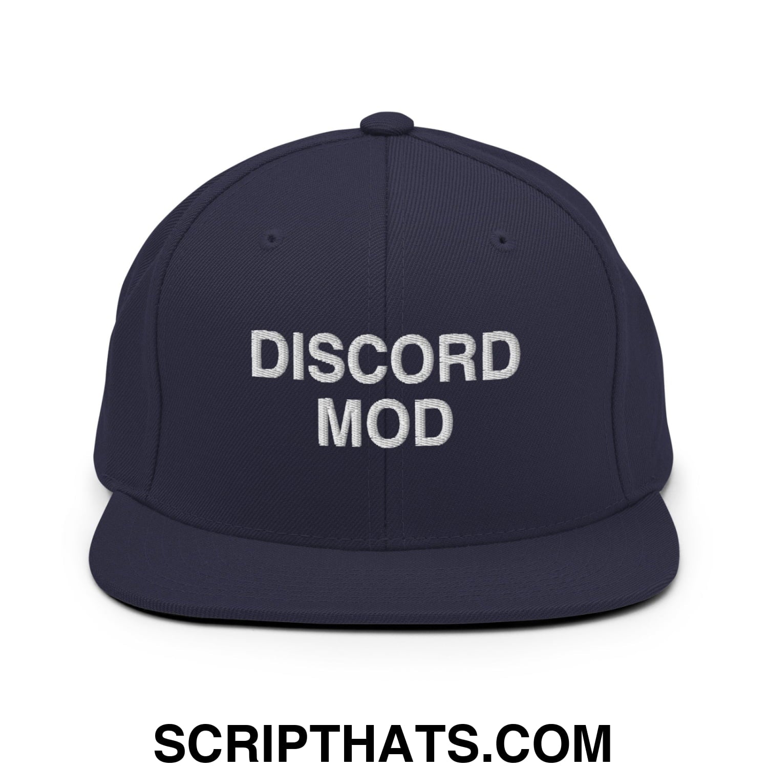 Discord Mod Embroidered Flat Bill Brim Snapback Hat Navy