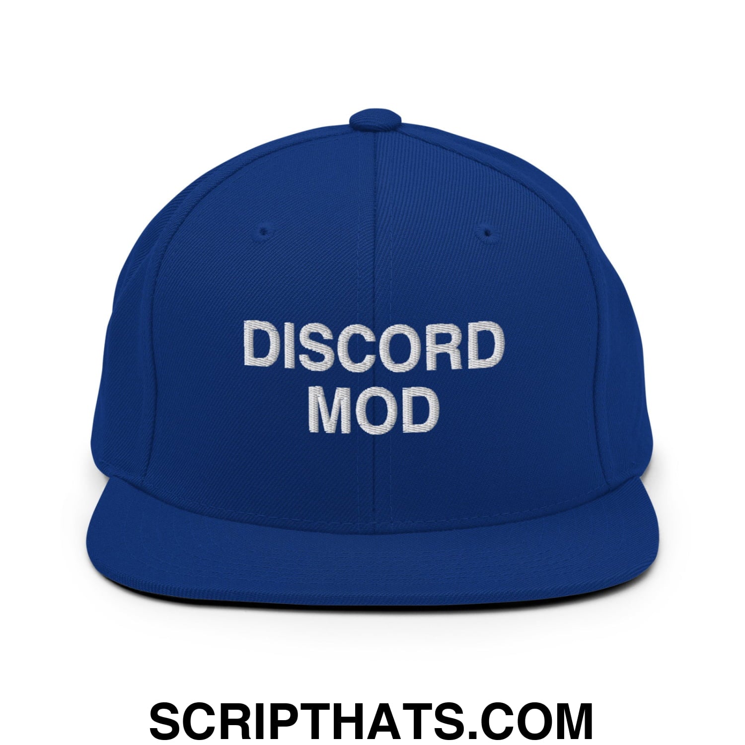 Discord Mod Embroidered Flat Bill Brim Snapback Hat Royal Blue