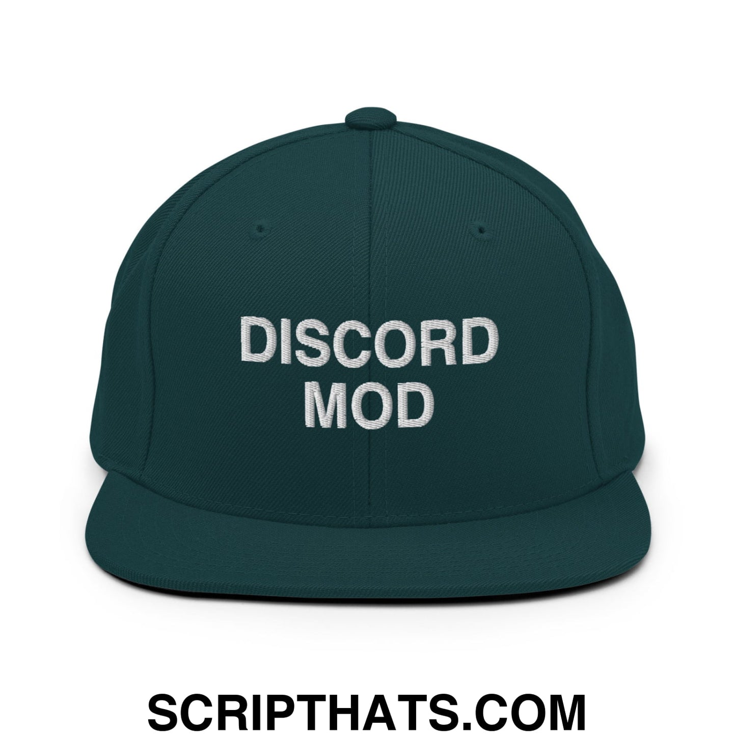 Discord Mod Embroidered Flat Bill Brim Snapback Hat Spruce