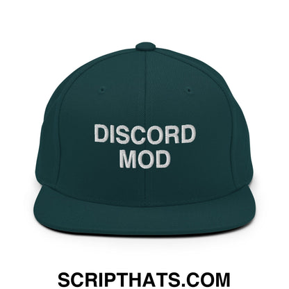 Discord Mod Embroidered Flat Bill Brim Snapback Hat Spruce