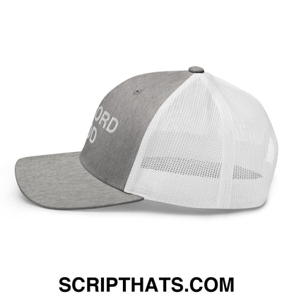 Discord Mod Embroidered Mesh Trucker Hat Heather Grey White