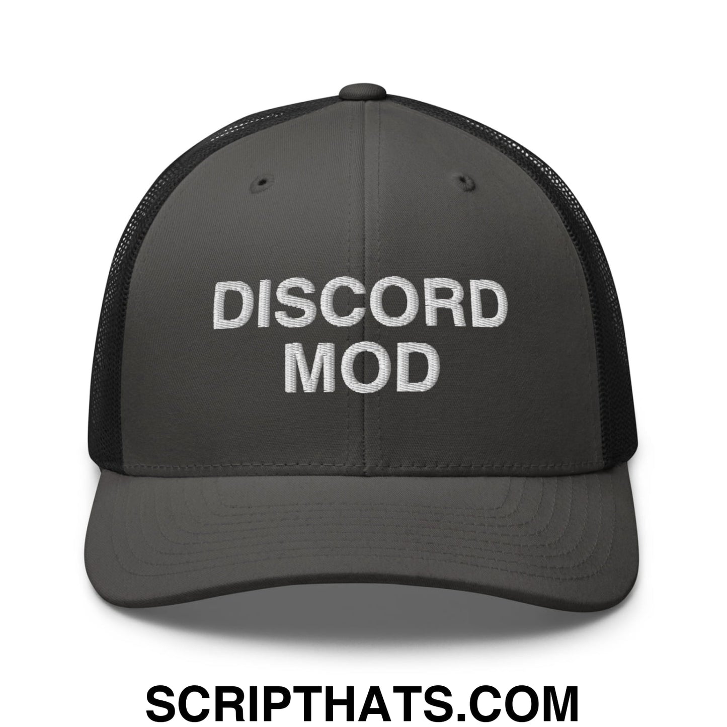 Discord Mod Embroidered Mesh Trucker Hat Charcoal Black