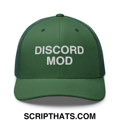 Discord Mod Embroidered Mesh Trucker Hat Evergreen