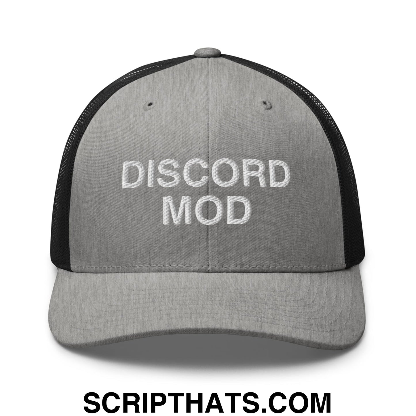 Discord Mod Embroidered Mesh Trucker Hat Heather Black