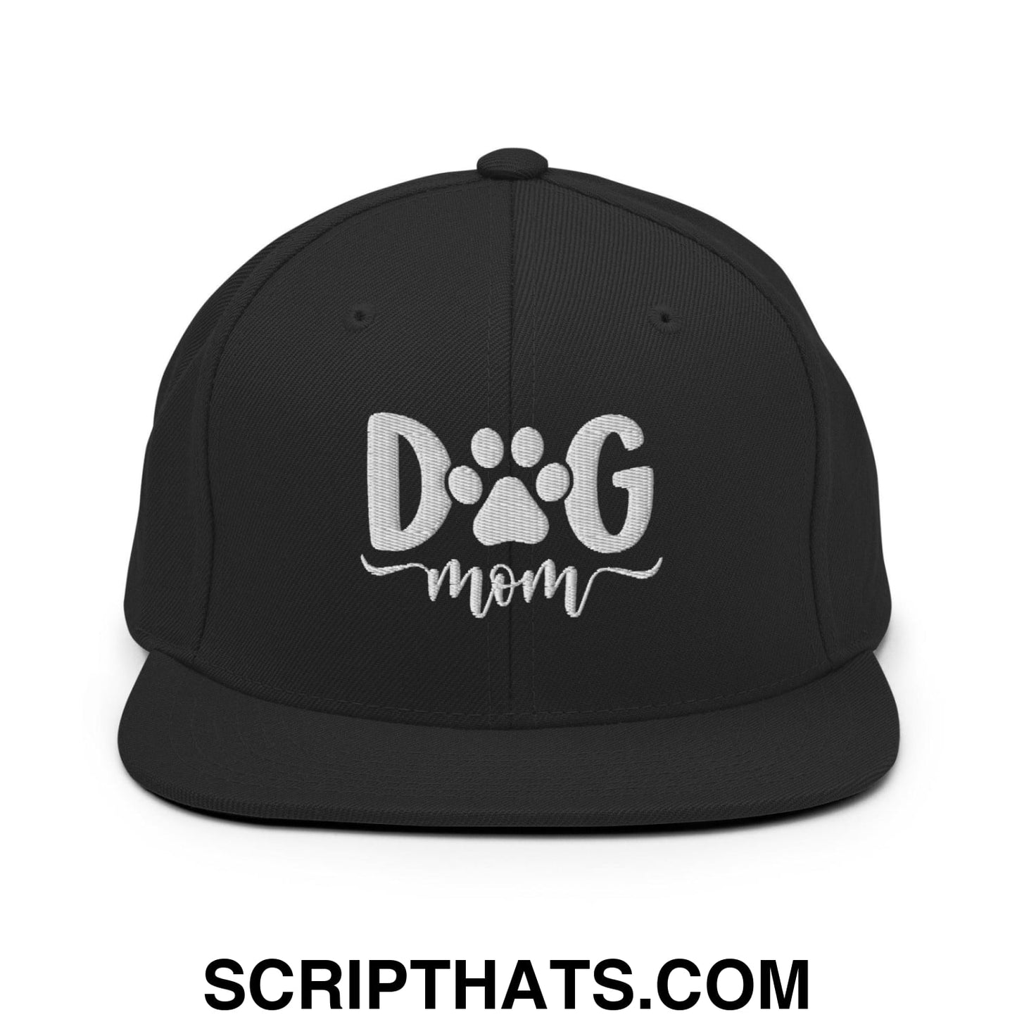 Dog Mom Embroidered Flat Bill Brim Snapback Hat Black