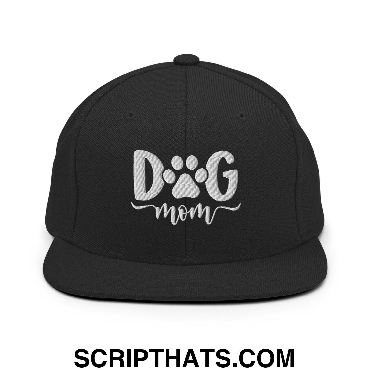 Dog Mom Embroidered Flat Bill Brim Snapback Hat Black