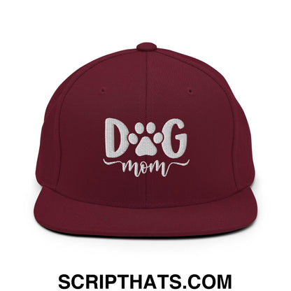 Dog Mom Embroidered Flat Bill Brim Snapback Hat Maroon