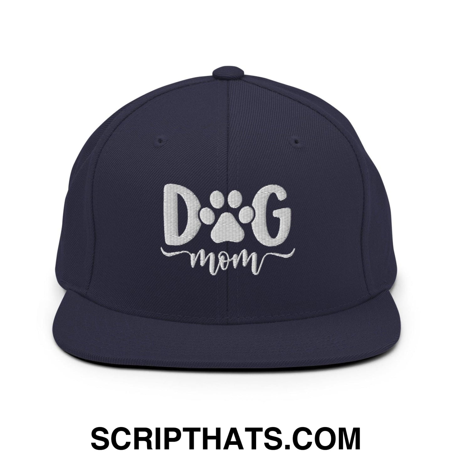 Dog Mom Embroidered Flat Bill Brim Snapback Hat Navy