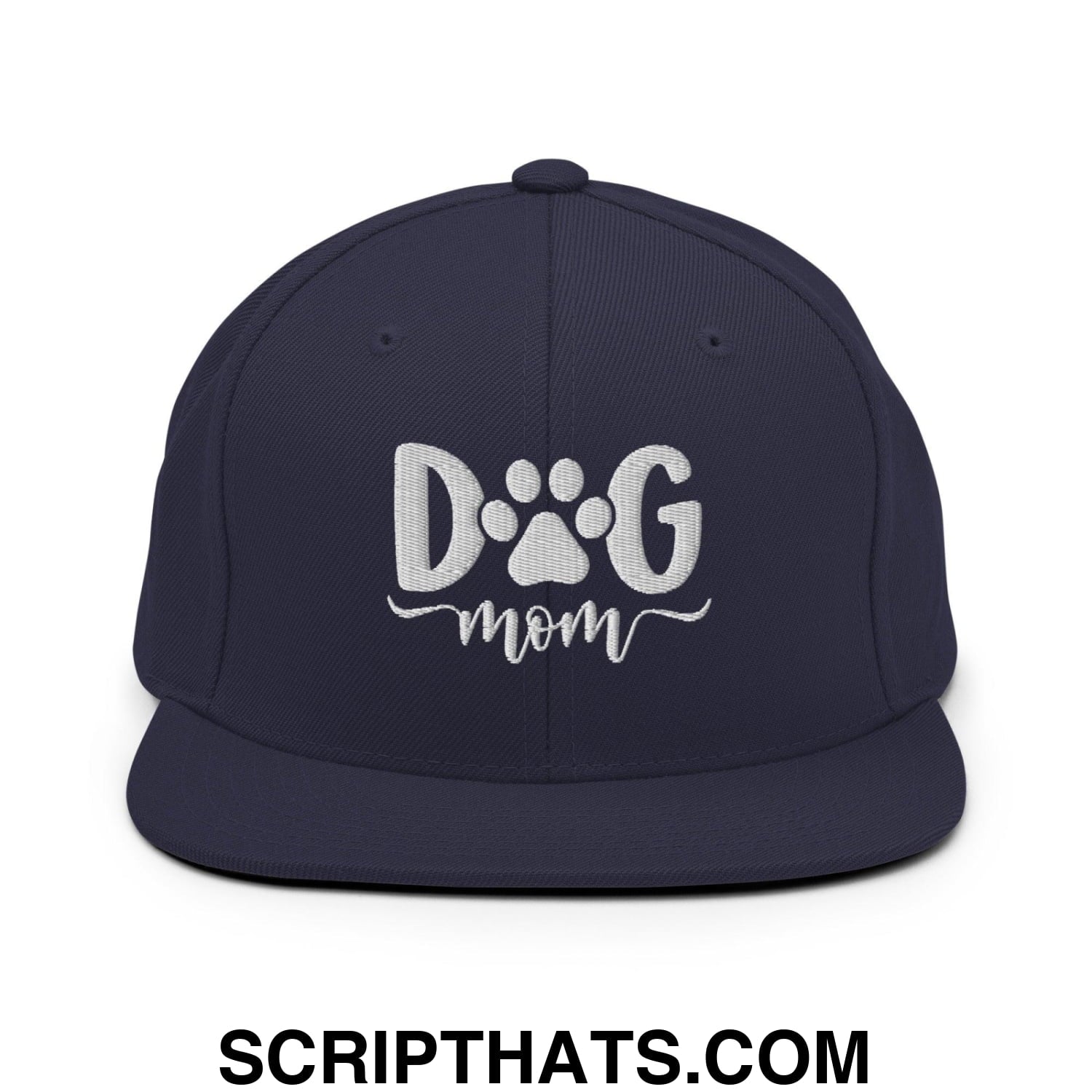 Dog Mom Embroidered Flat Bill Brim Snapback Hat Navy