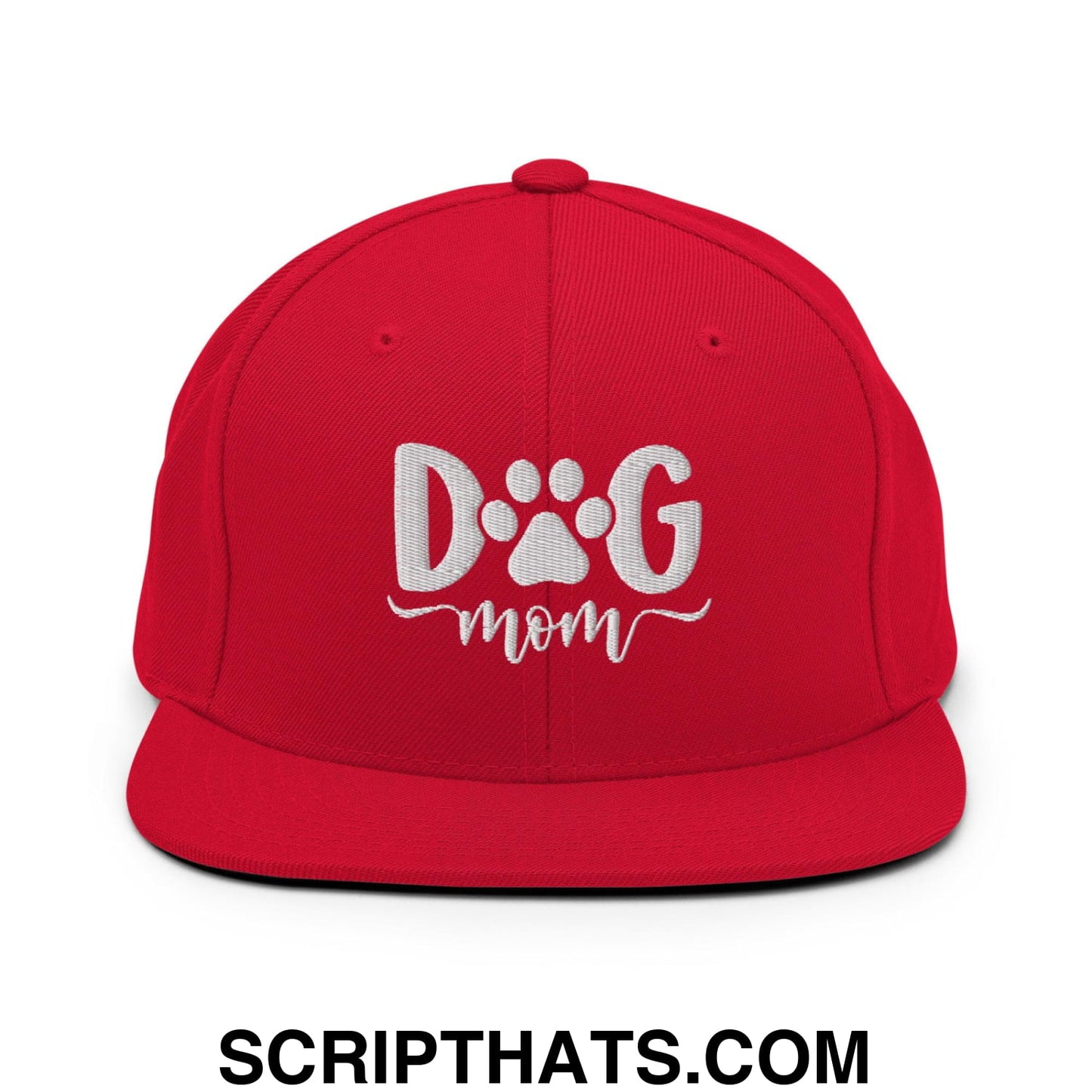 Dog Mom Embroidered Flat Bill Brim Snapback Hat Red