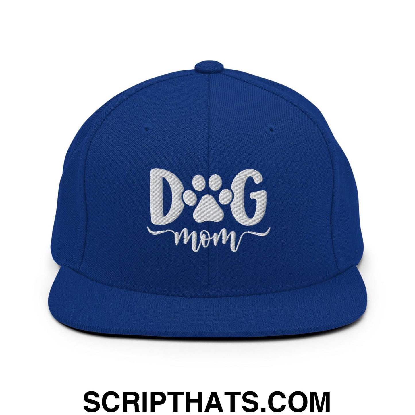 Dog Mom Embroidered Flat Bill Brim Snapback Hat Royal Blue