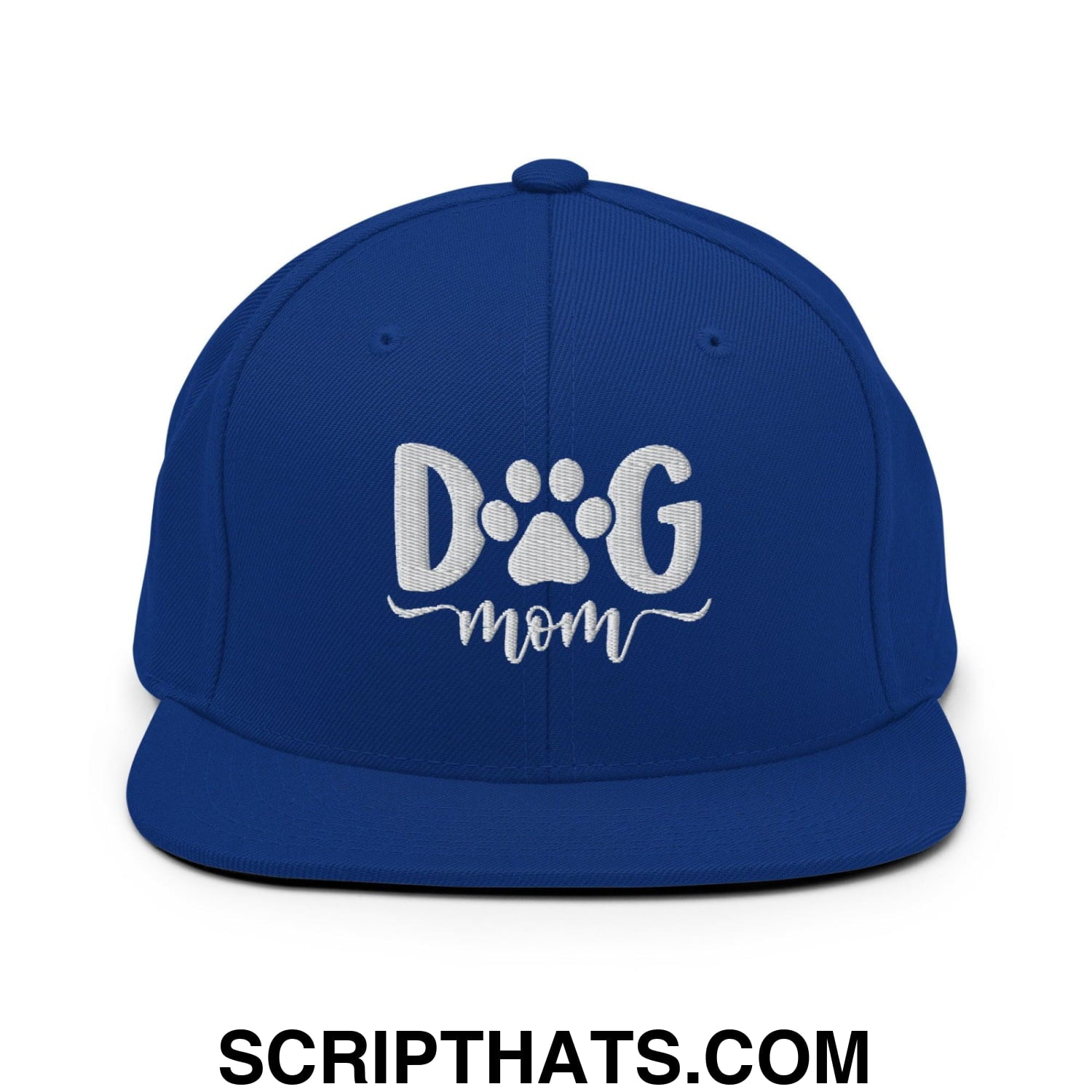 Dog Mom Embroidered Flat Bill Brim Snapback Hat Royal Blue