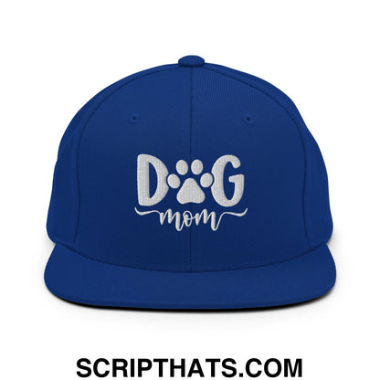 Dog Mom Embroidered Flat Bill Brim Snapback Hat Royal Blue