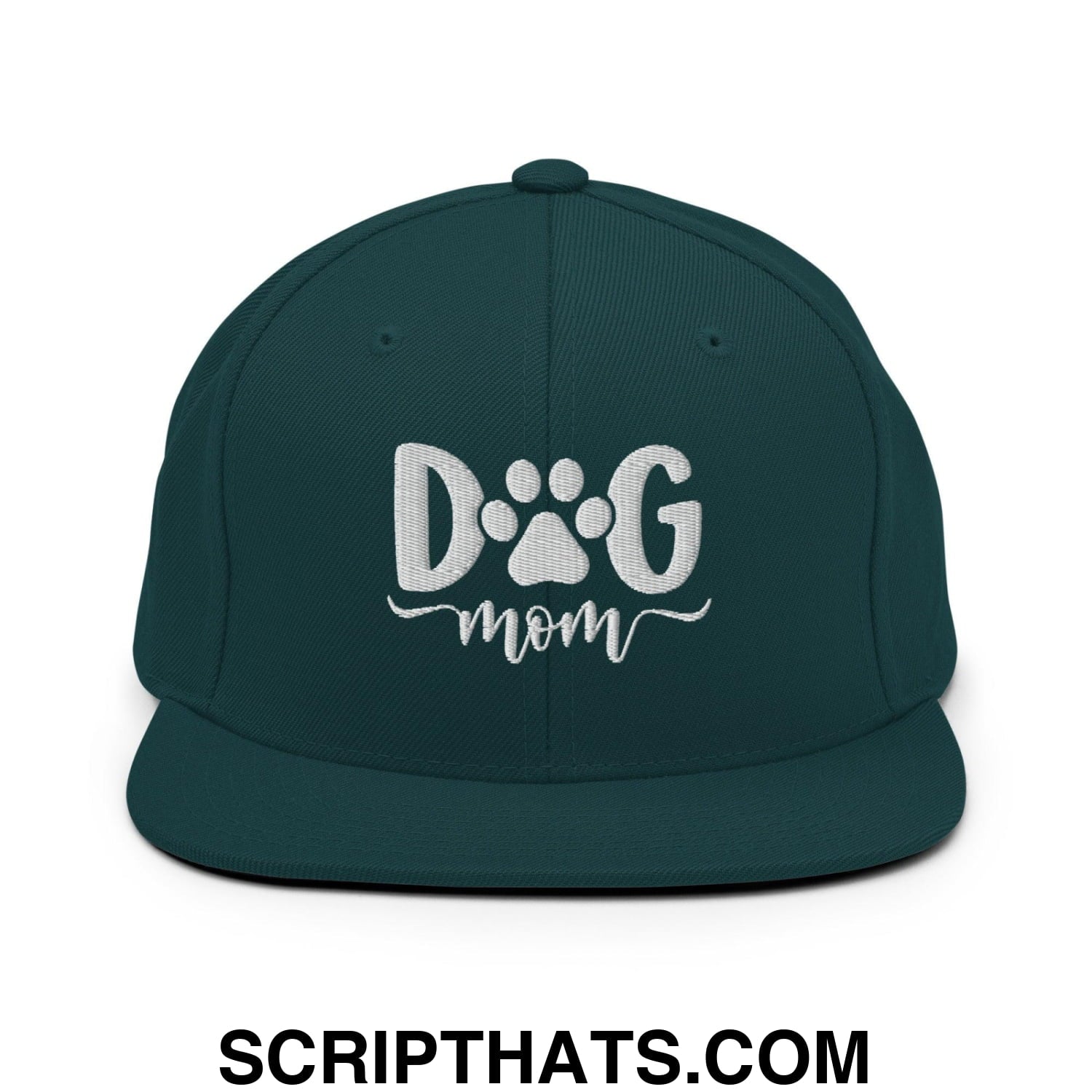 Dog Mom Embroidered Flat Bill Brim Snapback Hat Spruce