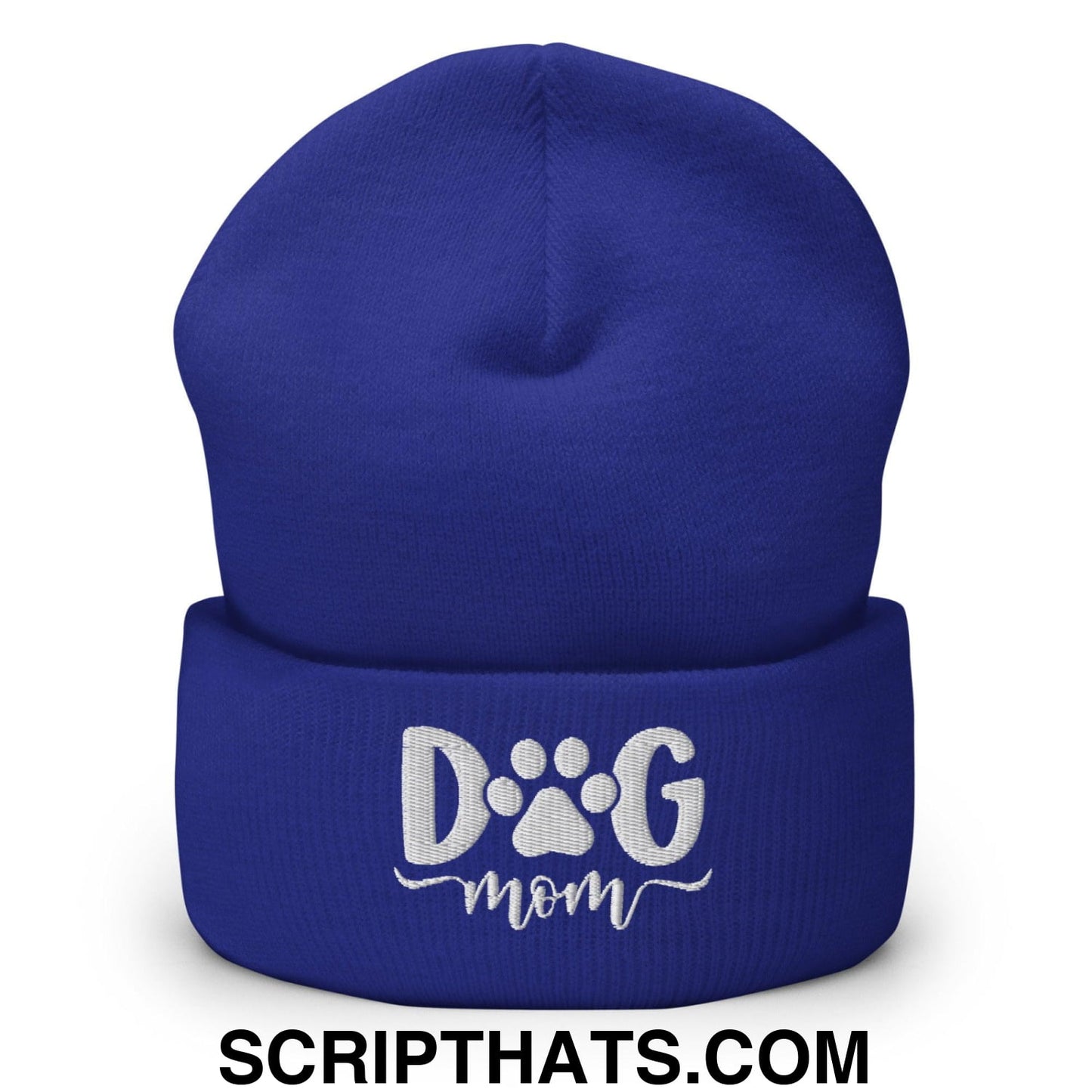 Dog Mom Embroidered Knit Cuffed Beanie Royal
