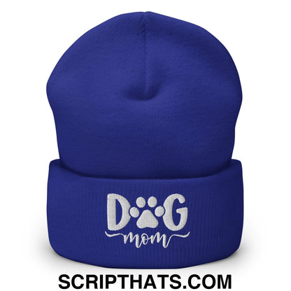 Dog Mom Embroidered Knit Cuffed Beanie Royal