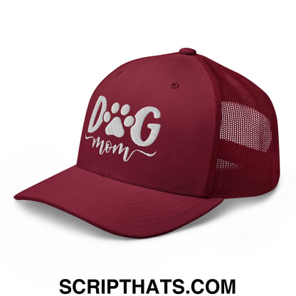 Dog Mom Embroidered Mesh Trucker Hat Cranberry