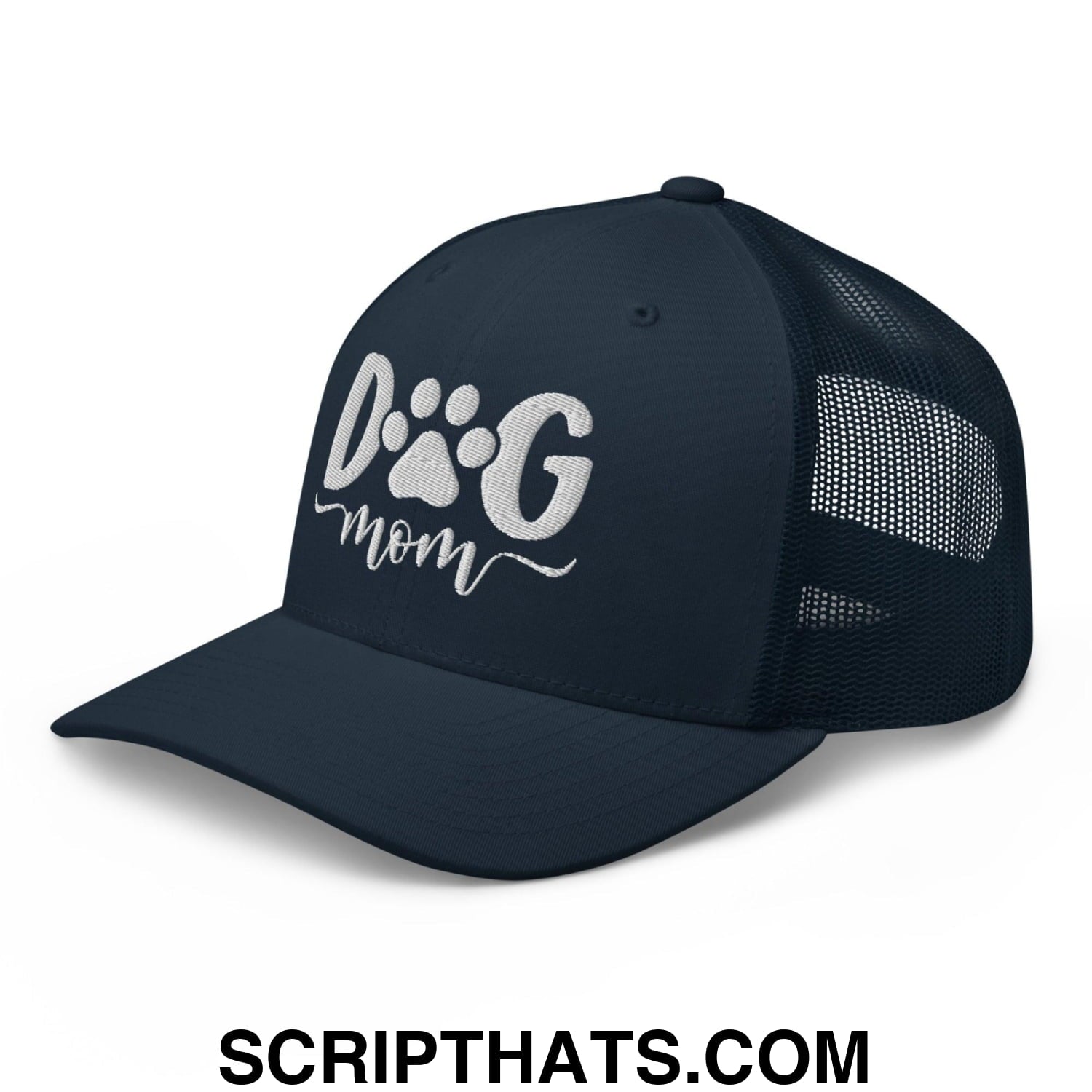 Dog Mom Embroidered Mesh Trucker Hat Navy
