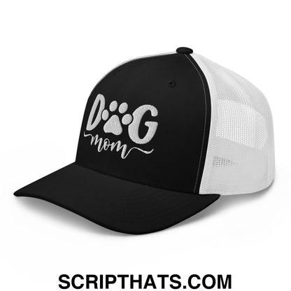 Dog Mom Embroidered Mesh Trucker Hat Black White