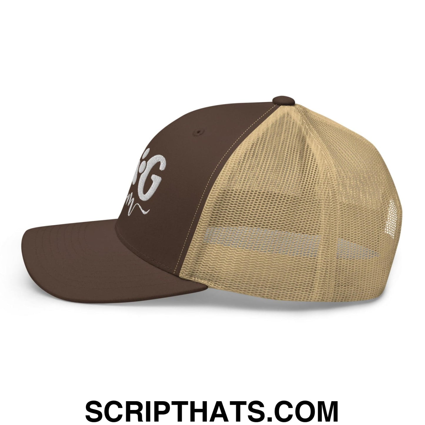 Dog Mom Embroidered Mesh Trucker Hat Brown Khaki