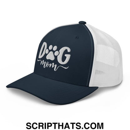 Dog Mom Embroidered Mesh Trucker Hat Navy White