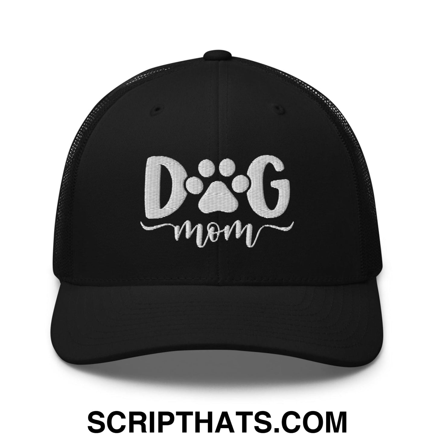 Dog Mom Embroidered Mesh Trucker Hat Black