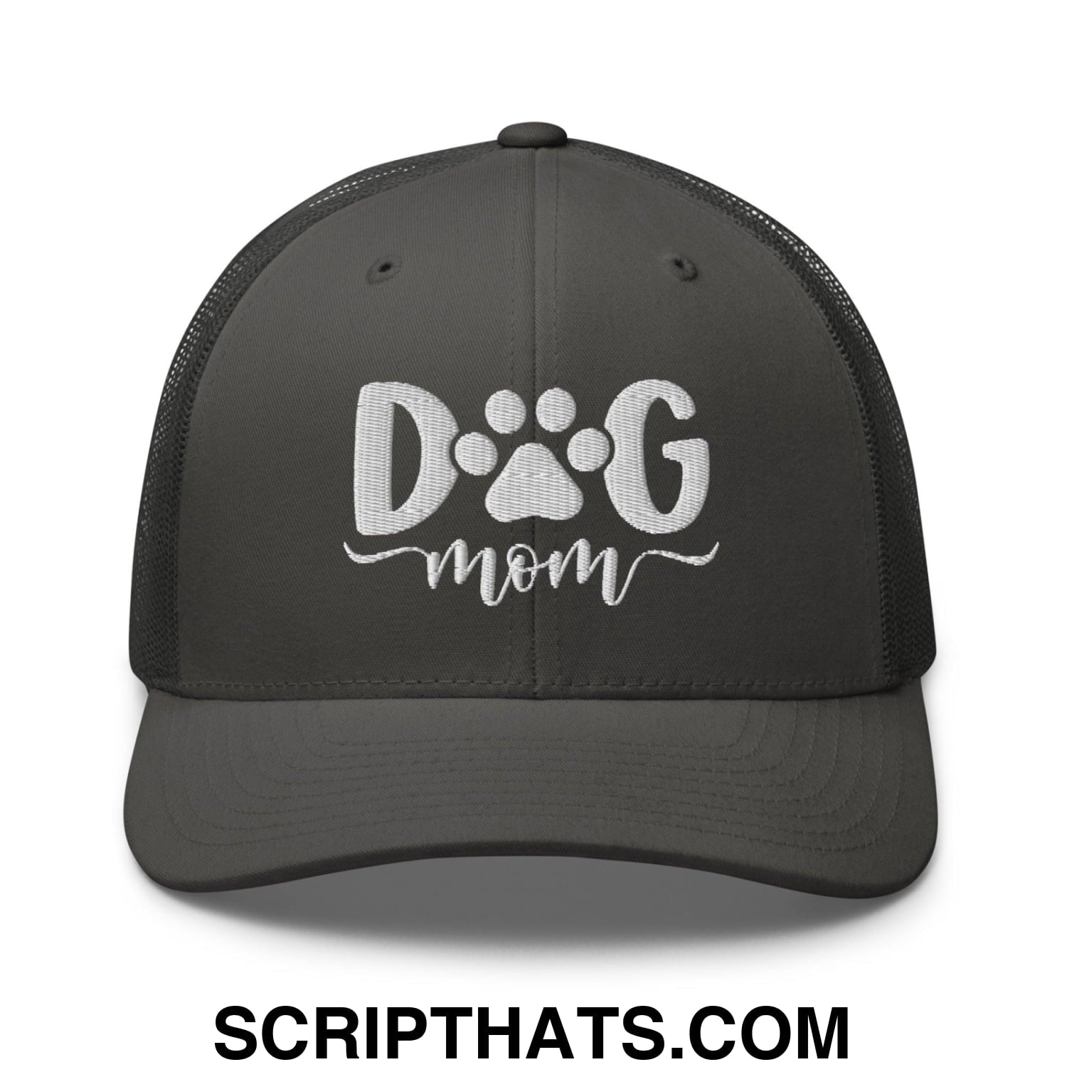 Dog Mom Embroidered Mesh Trucker Hat Charcoal