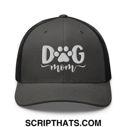 Dog Mom Embroidered Mesh Trucker Hat Charcoal Black