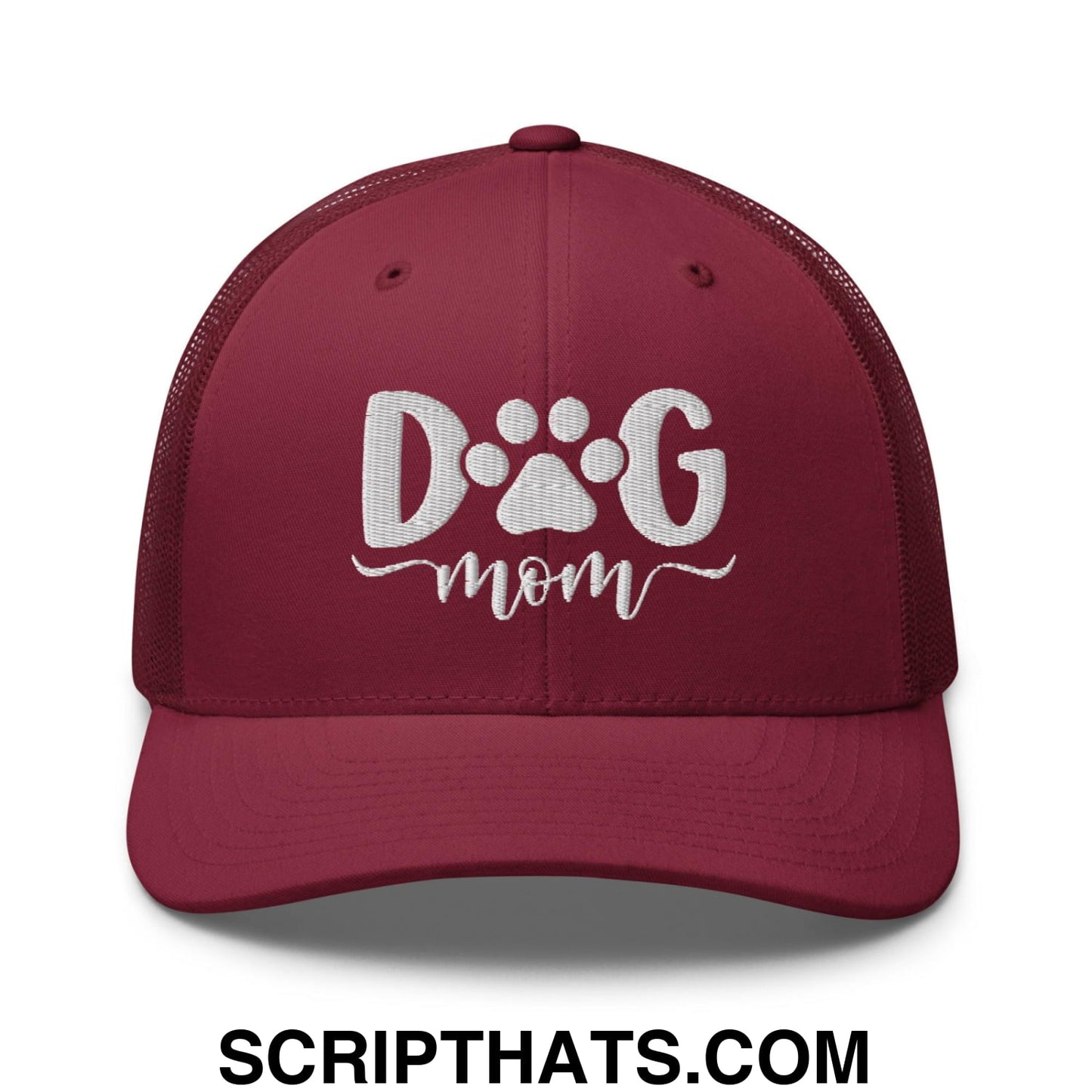 Dog Mom Embroidered Mesh Trucker Hat Cranberry