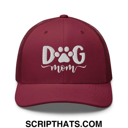 Dog Mom Embroidered Mesh Trucker Hat Cranberry