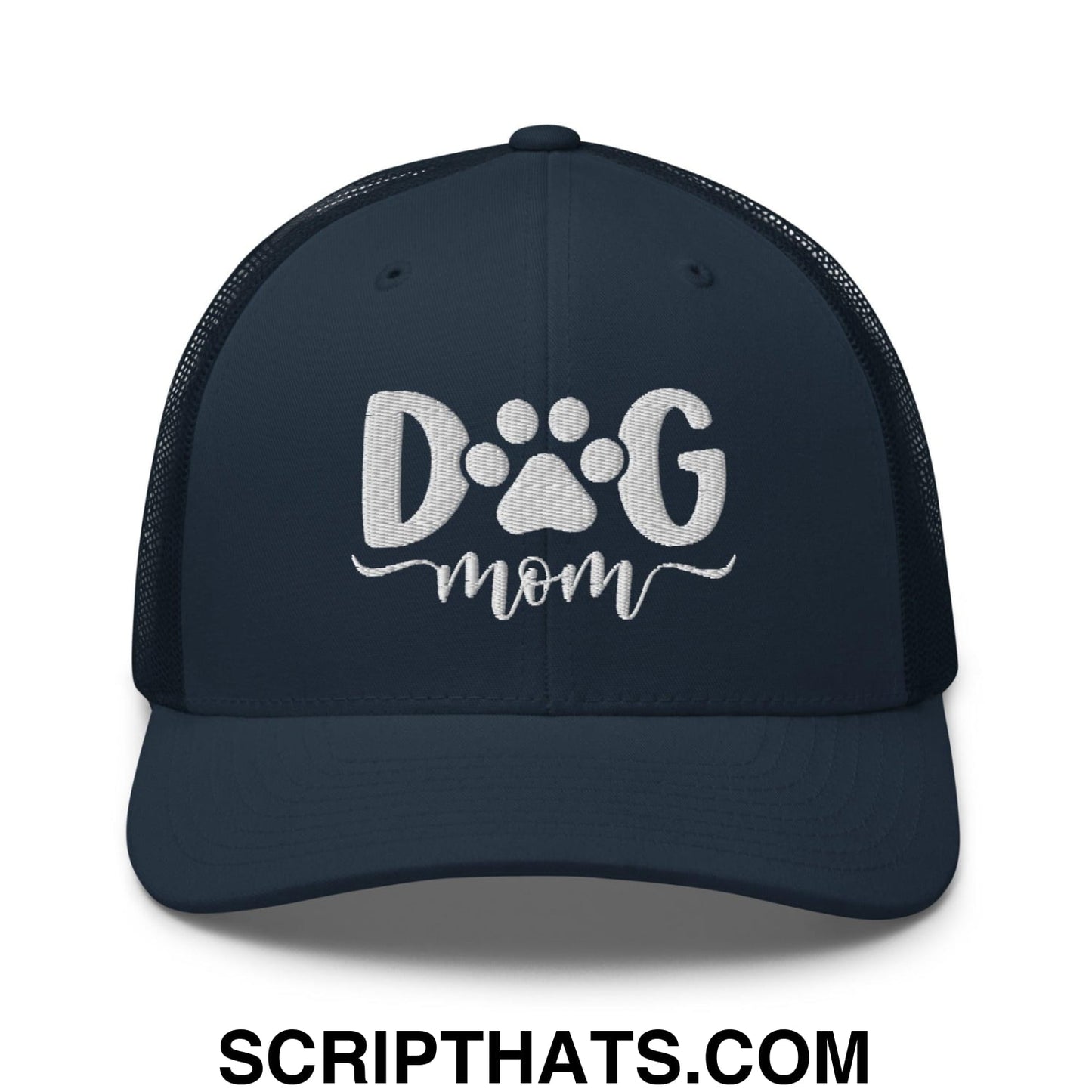Dog Mom Embroidered Mesh Trucker Hat Navy