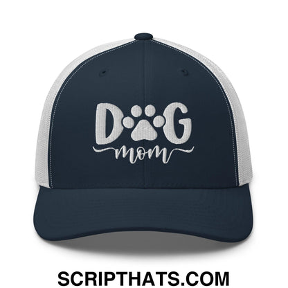 Dog Mom Embroidered Mesh Trucker Hat Navy White