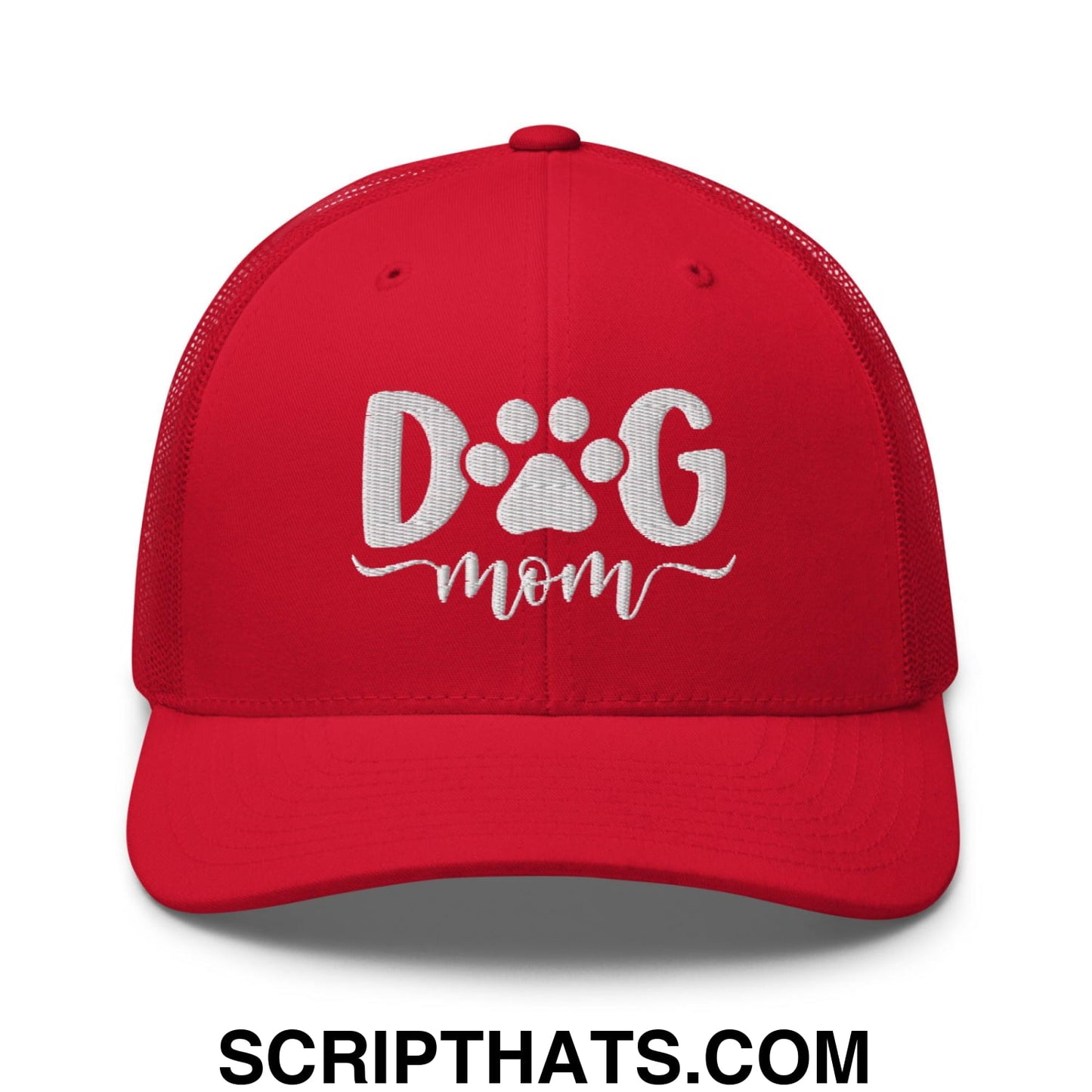 Dog Mom Embroidered Mesh Trucker Hat Red