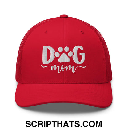 Dog Mom Embroidered Mesh Trucker Hat Red