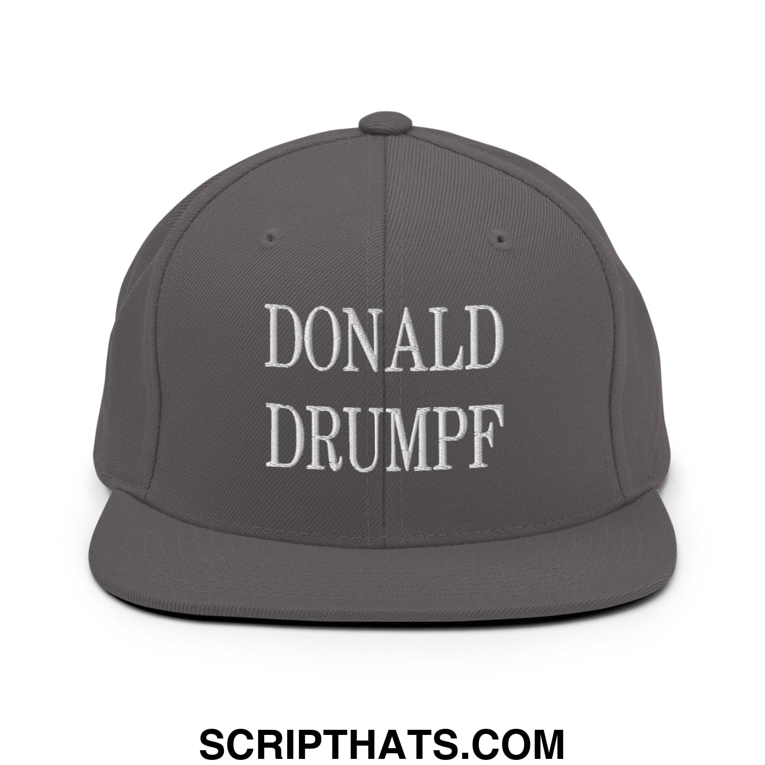 Donald Drumpf Embroidered Flat Bill Brim Snapback Hat Dark Grey