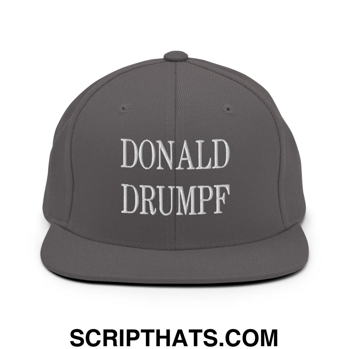 Donald Drumpf Embroidered Flat Bill Brim Snapback Hat Dark Grey