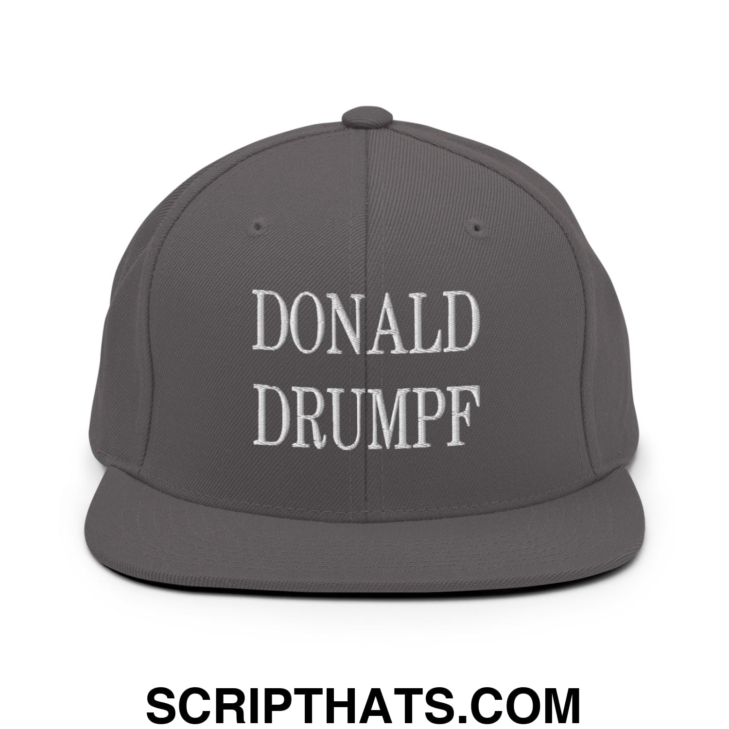 Donald Drumpf Embroidered Flat Bill Brim Snapback Hat Dark Grey