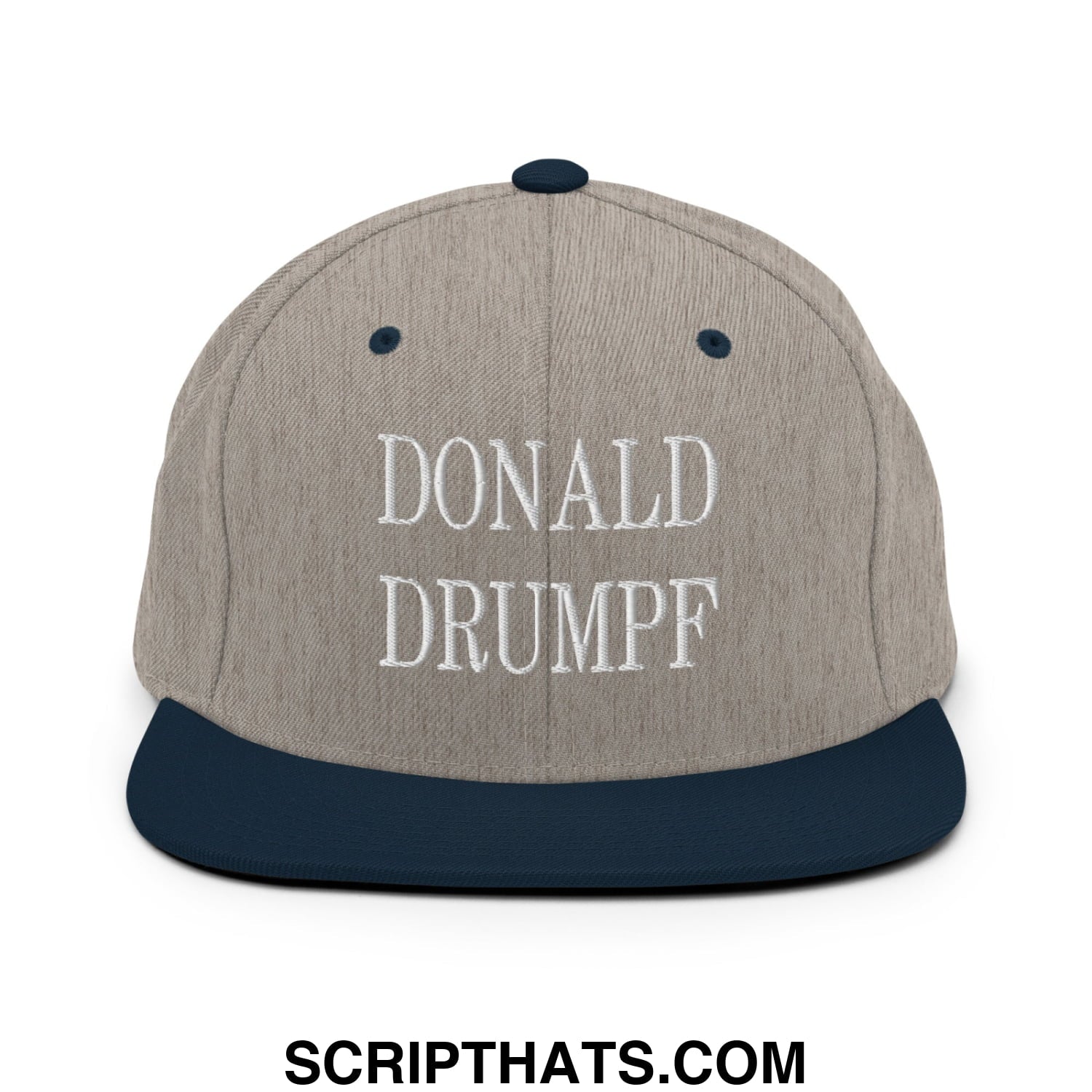 Donald Drumpf Embroidered Flat Bill Brim Snapback Hat Heather Grey Navy