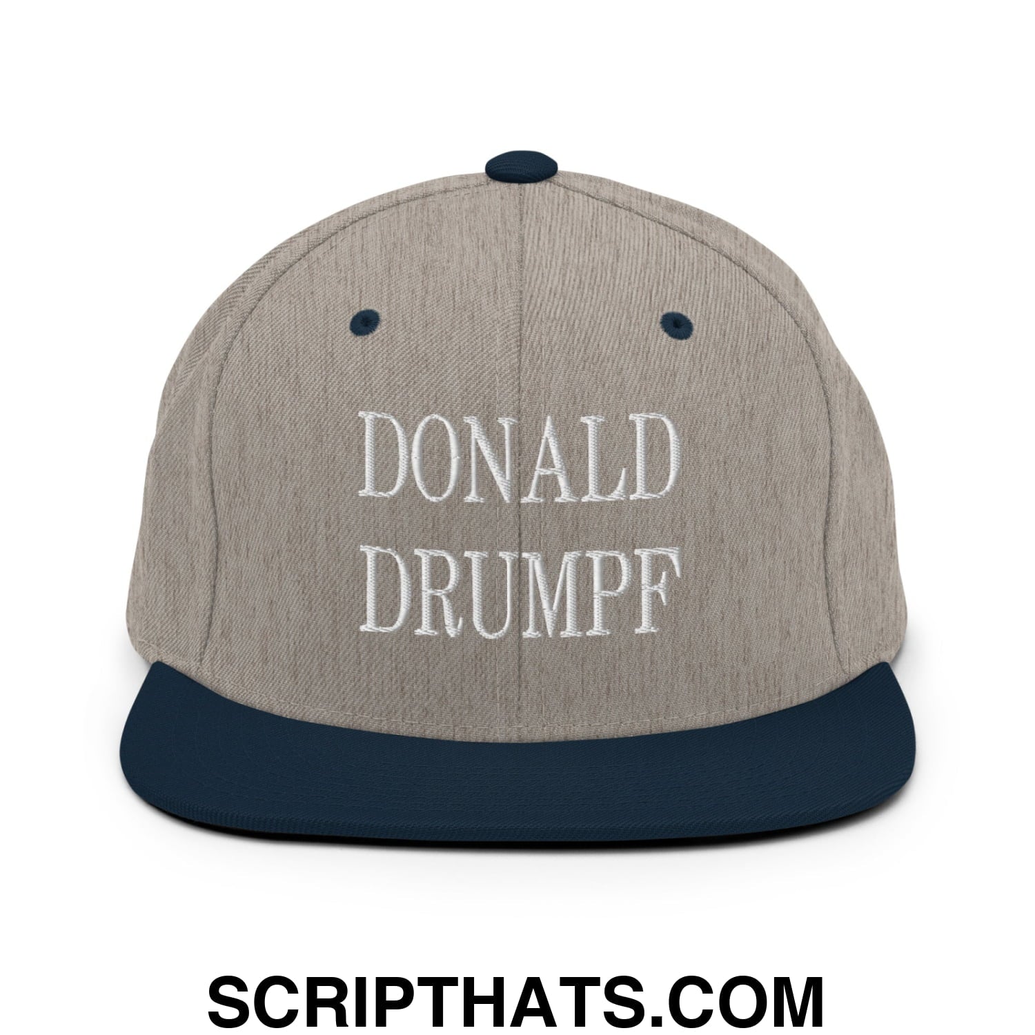 Donald Drumpf Embroidered Flat Bill Brim Snapback Hat Heather Grey Navy