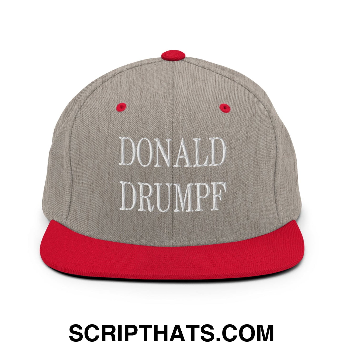 Donald Drumpf Embroidered Flat Bill Brim Snapback Hat Heather Grey Red