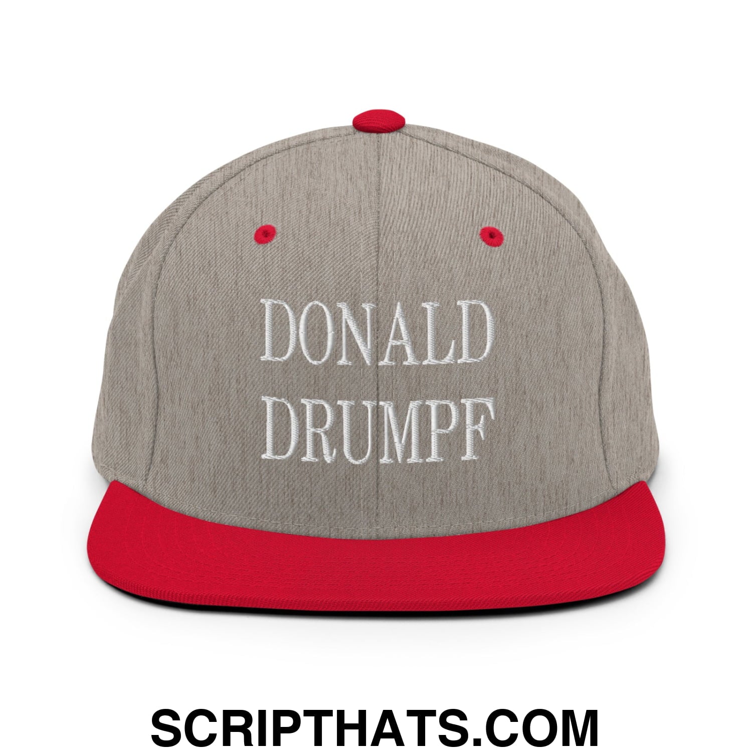 Donald Drumpf Embroidered Flat Bill Brim Snapback Hat Heather Grey Red