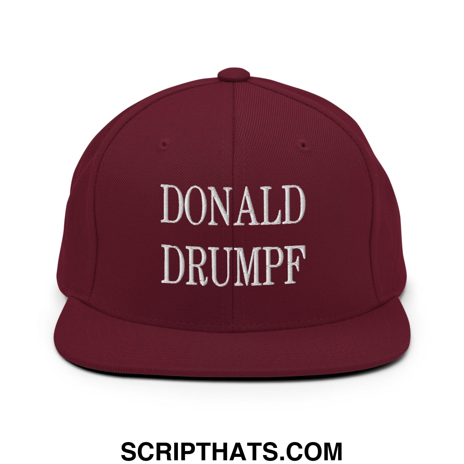 Donald Drumpf Embroidered Flat Bill Brim Snapback Hat Maroon