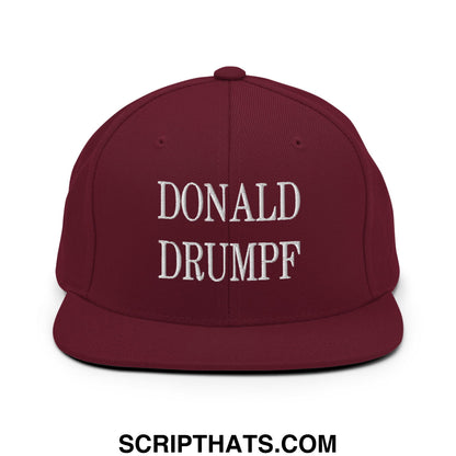 Donald Drumpf Embroidered Flat Bill Brim Snapback Hat Maroon