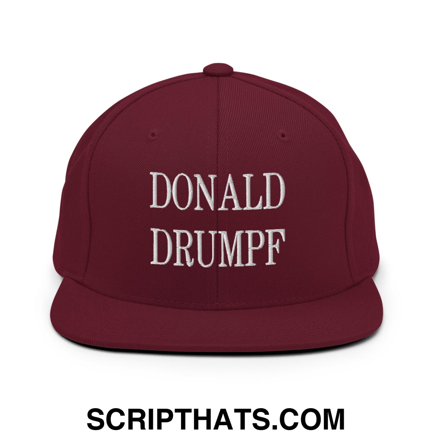 Donald Drumpf Embroidered Flat Bill Brim Snapback Hat Maroon