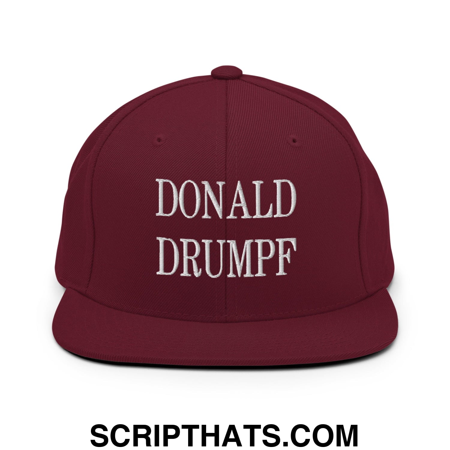 Donald Drumpf Embroidered Flat Bill Brim Snapback Hat Maroon