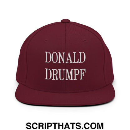 Donald Drumpf Embroidered Flat Bill Brim Snapback Hat Maroon